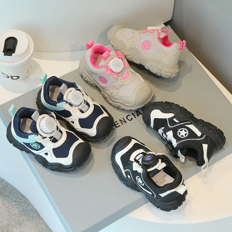 Children's Fashion Sports Shoes Boys' Running Leisure Shoes Mesh Comforthable Outdoor Kids Casual Swivel Buckle Sneakers Shoes
