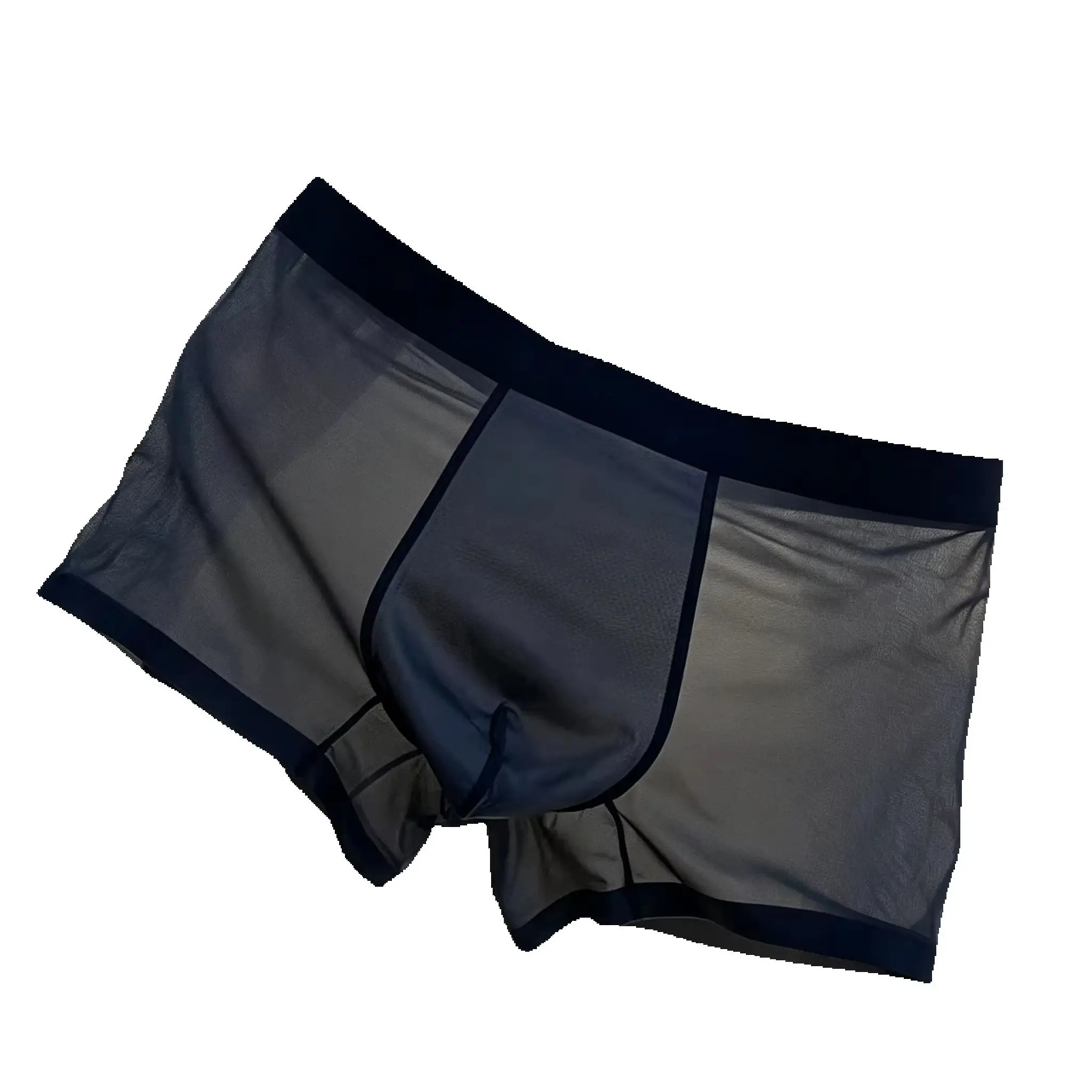 Men's Boxy Underwear Ice Silk Lace Ultra-thin Transparent Mesh Light Quick Dry Cooling Male Mid-rise U Convex Pouch Boxer Shorts