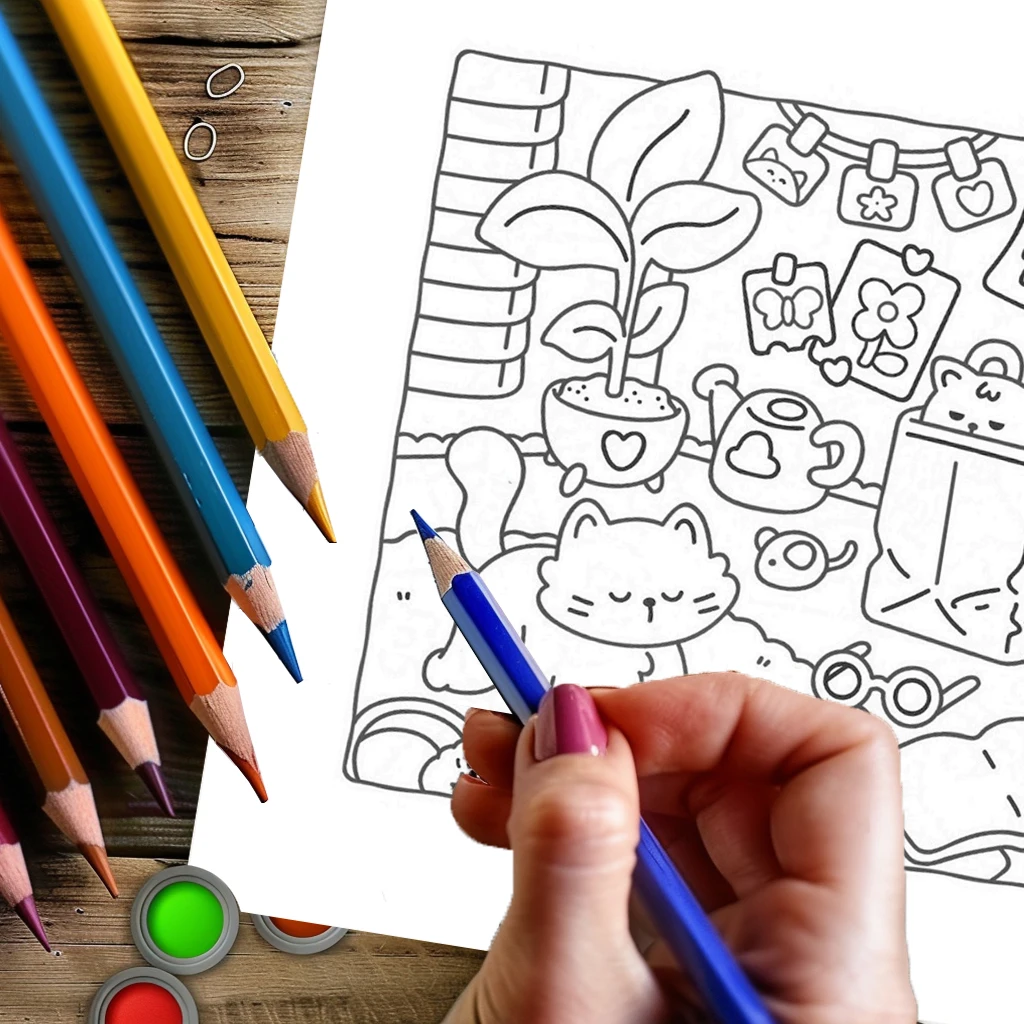 28 صفحة كتاب تلوين الحياة اليومية للقطط للبالغين |   كتاب التلوين، لوازم الرسم لعيد الميلاد وعيد الشكر