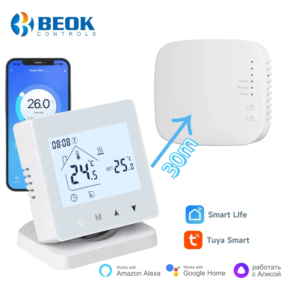 BEOK Wifi Wireless Thermostat for Gas Boiler Floor Heating Tuya RF Smart Temperature Controller Programmable Google Home Alexa