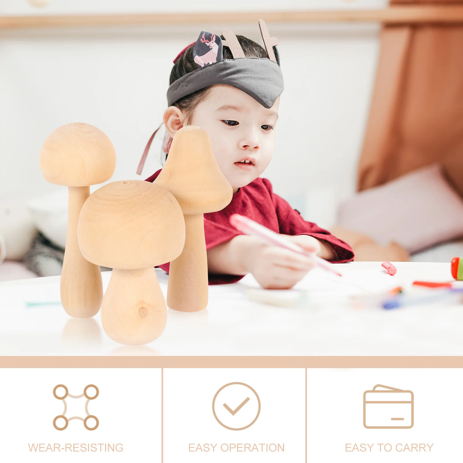 

9 pcs Unfinished Wood Mushroom Pegs Kids Diy Painting Craft Children Graffiti Wooden Ornament Decor Sorting Game Activity