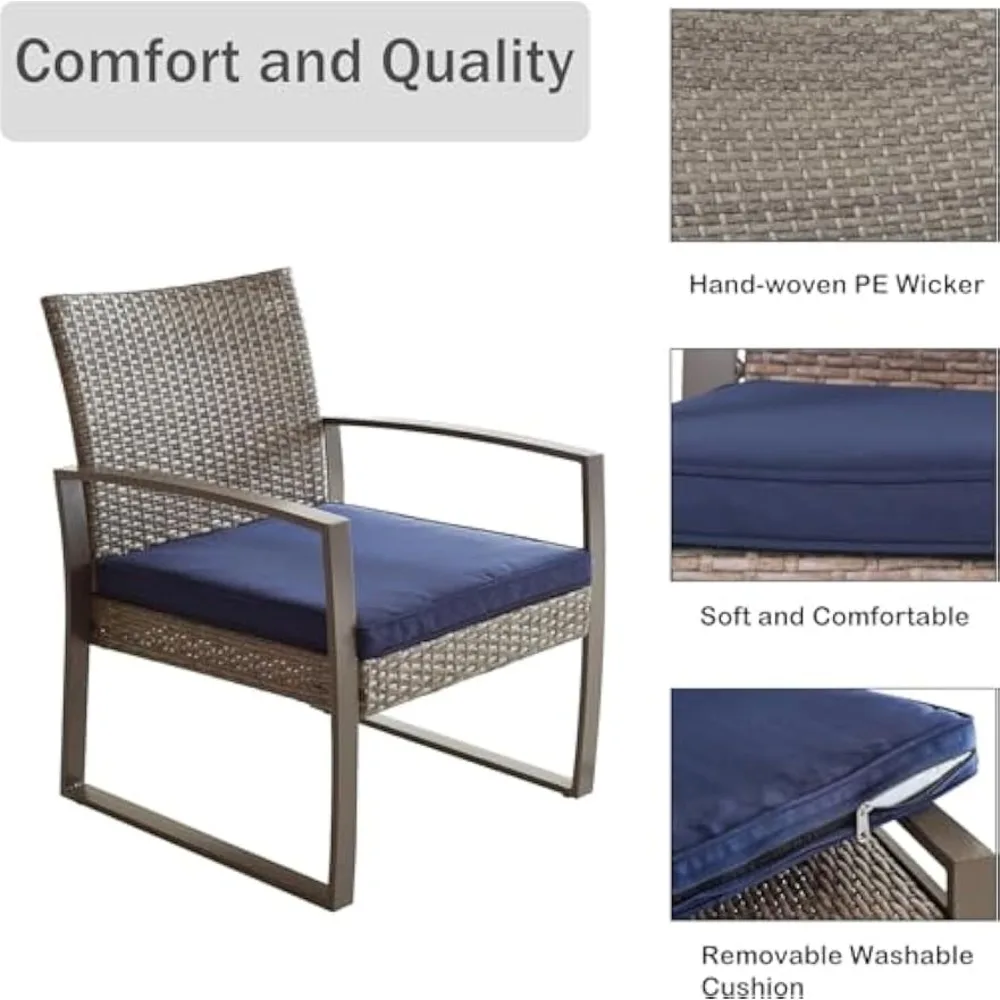 5 قطع من الخوص مجموعة المحادثة الخارجية أثاث الفناء PE الروطان جميع الأحوال الجوية كراسي مبطنة شرفة الشرفة مع O