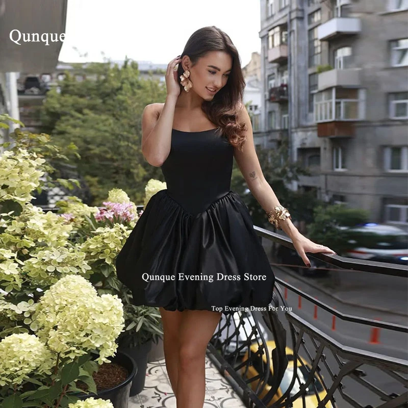 Qunque Short Black Evening Dresses Vestidos De Fiesta Sleeveless A-line Strapless Party Mini Cocktail Dress Homecoming Dress