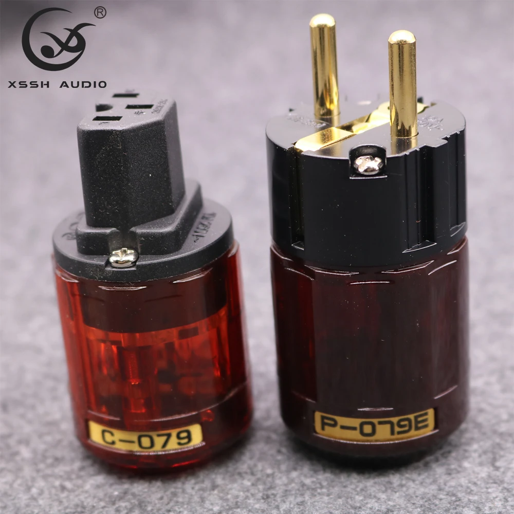 Electrical Power Plug XSSH Audio Pure Copper Plated Gold EU 2 Pin Male Female IEC Figure 8 Cable Connector DIY HIFI Power Jack