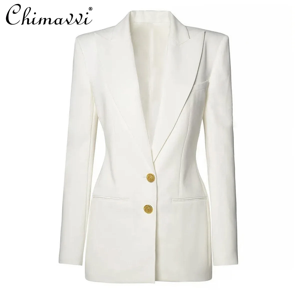 

2026 Spring and Autumn New High-end Fashion Long-sleeve Slim-fit Elegant Commute Blazer Women's Chic White Suit Coat Tops