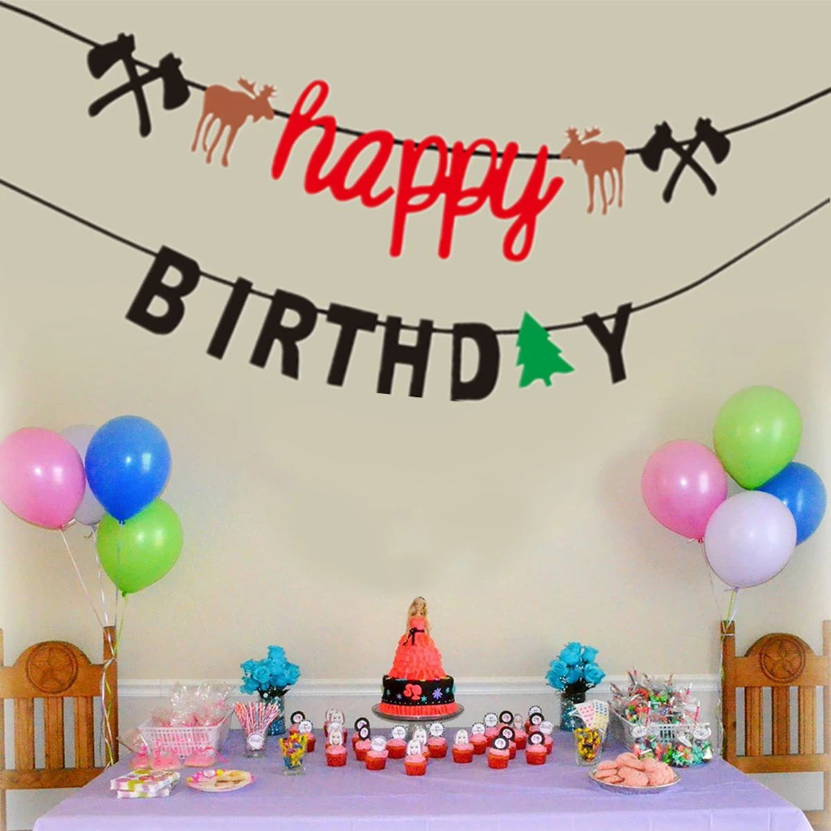

1Pcs Cartoon Lumberjack Theme Happy Birthday Banner Streamer Flag Decor Party Bunting Decoration