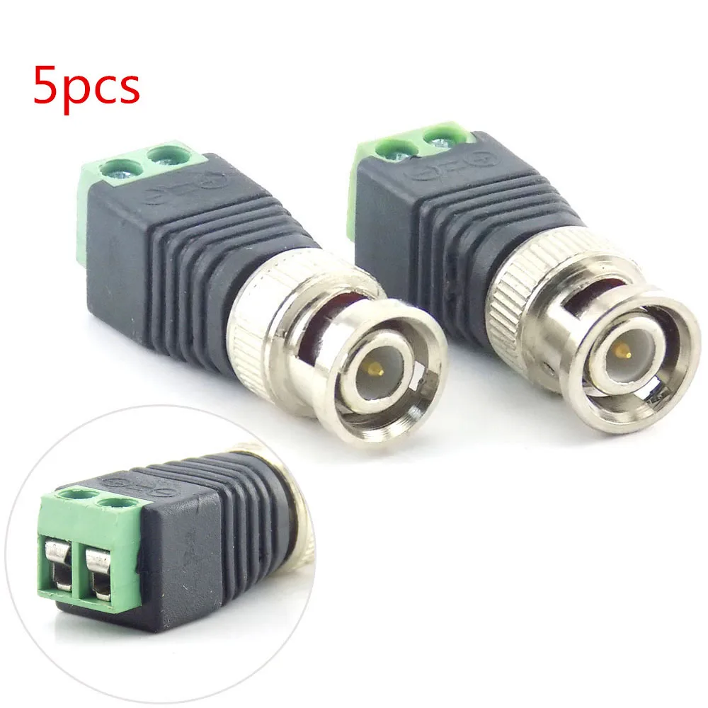 5pcs DC BNC Male Connector Surveillance Plug Accessories Video Balun System Security Adapter Coax CAT5 For CCTV Camera