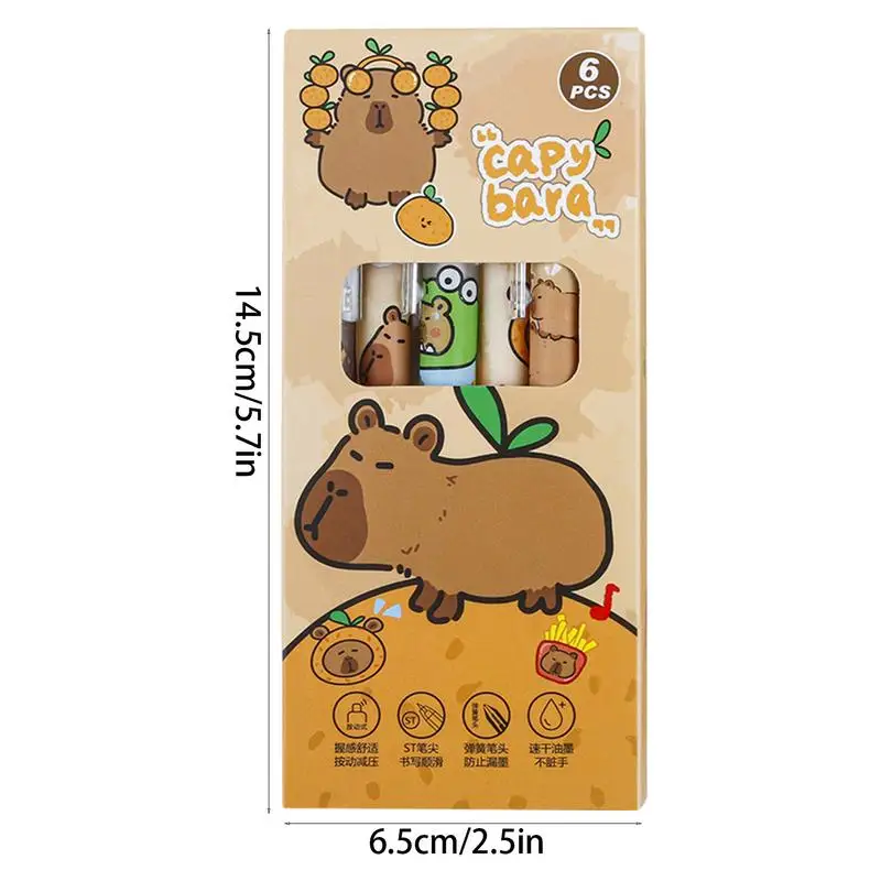 6 шт. Kawaii Capybara гелевые ручки 0,5 мм шариковая ручка с героями мультфильмов школьные и офисные быстросохнущие выдвижные шариковые ручки для письма