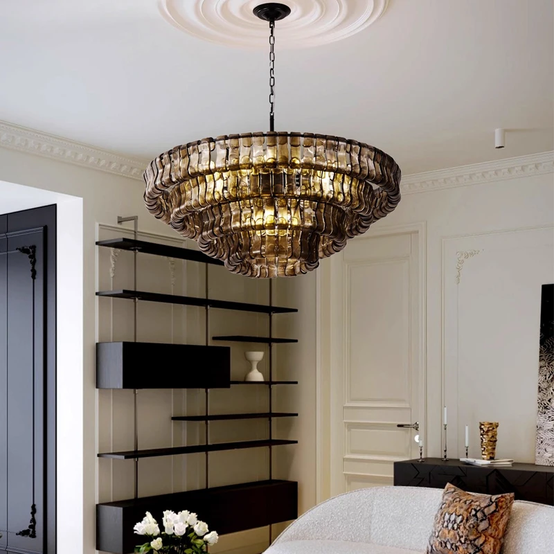 American style contermporary Handmade Glass chandelier Pendant Light for Villa Living Dining Room Bedroom decor suspension lamp