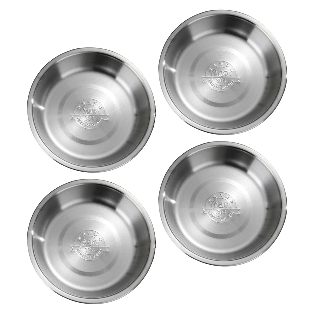 

4pcs Stainless Steel Platters Round Dinner Plates Steaming Large Soup Basin Food For Camping Bbq Buffet Appetizer Fruit