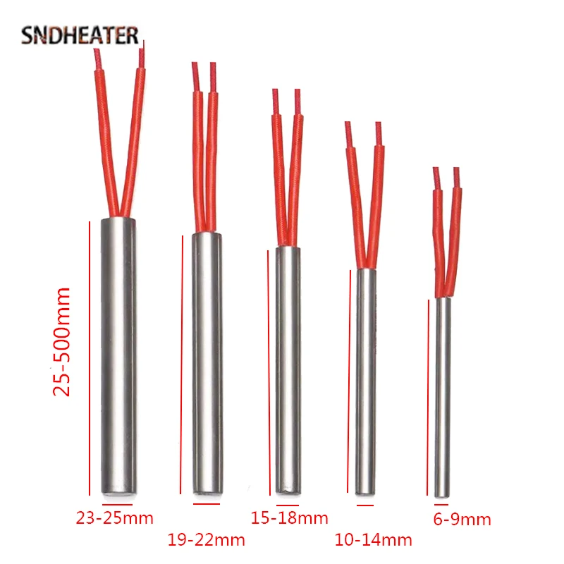 SNDHEATER Electric Heating Rod 201SS Cartridge Heater 12V/24V/110V/220V 6/8/15/20MM Dia. 130/200/300MML for Factory Die Cast