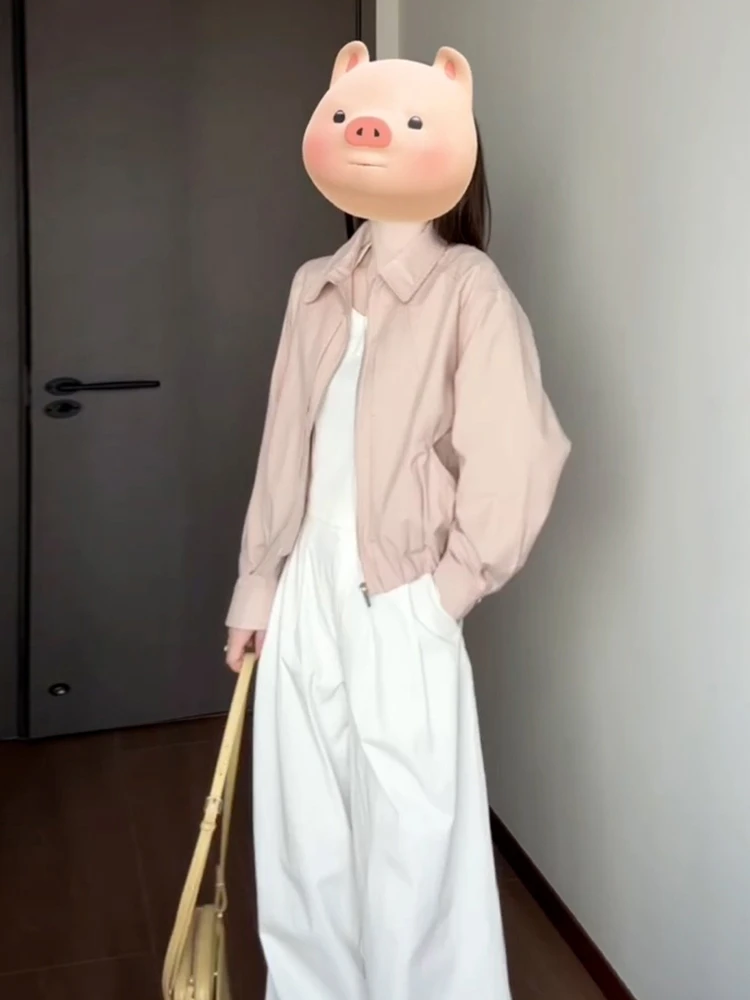 

2026 New Pink Baseball Jaet ort Outerwear Women's Spring Autumn Korean Sle Sweet Sle Loose Fit Zipper Design Ladies Coat