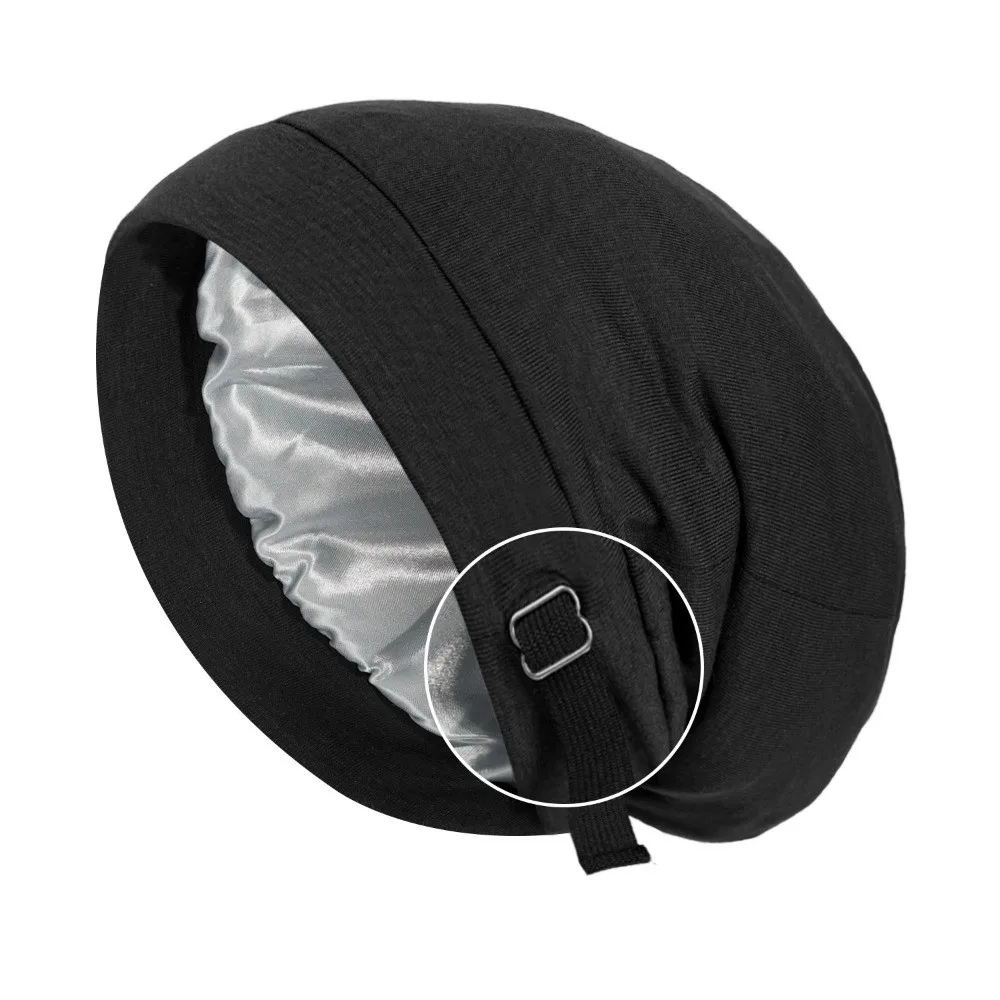 

Casual Satin Lining Night Sleep Cap Solid Color Double Layer Women's Bonnets Elastic Adjustable Head Wraps
