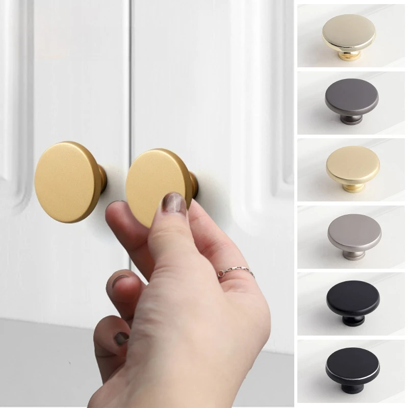 Brass Gold Round Handles - Bathroom, Kitchen Drawer Pulls & Knobs for Wardrobe, Shoe Cupboard Door Hardware