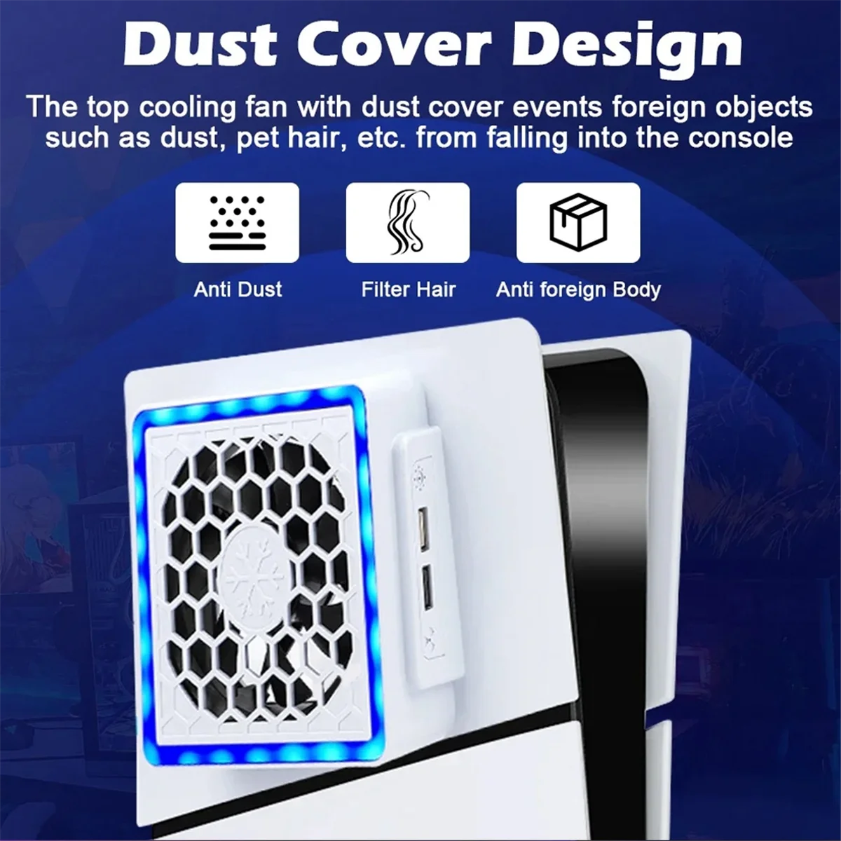 

FEB-Cooling Fan with LED Light 2 USB Ports Game Console Cooling Fan Side Cooler for PS5 SLIM Game Console