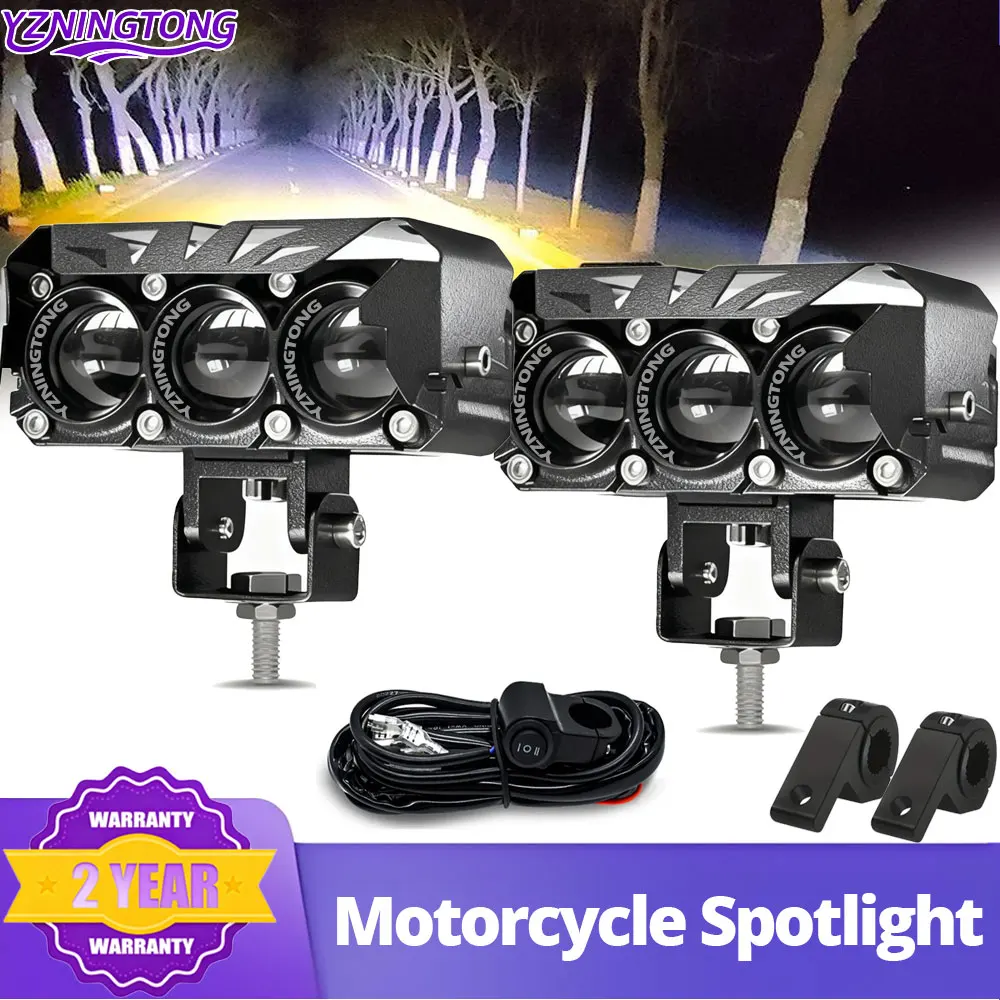 

Motorcycle Lens LED Spotlight 500W Dual Color Motorbike LED Headlight Bulb Moto Additional Headlamp 12V Fog Lamp for Kawasaki