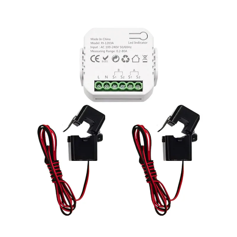 Smart Life ZigBee Energy Monitor, 1, 2-kanaals bidirectioneel met stroomsensor, app-monitor voor stroomverbruik, AC100-240V Gateway nodig