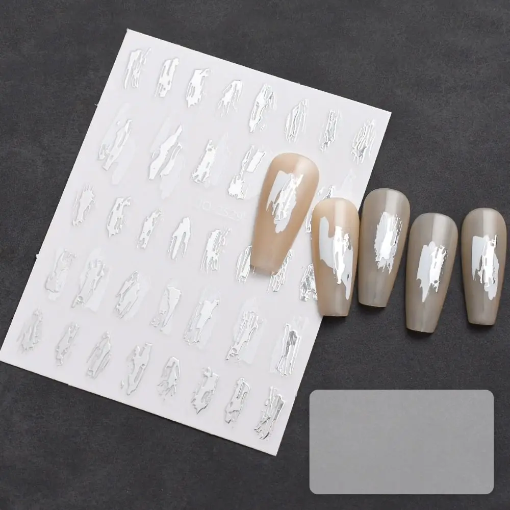 Espelho-acabado 3D Etiqueta Do Prego, Simples Irregular Grão Nail Art Etiqueta, 3-Dimensional Metálico Textura Prata, 5 pcs por saco