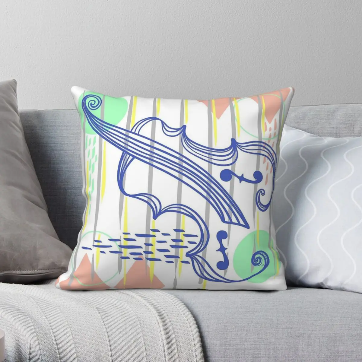 Scandi Cello Violin Viola Square Pillowcase Polyester Linen Velvet Pattern Zip Decor Sofa Cushion Cover