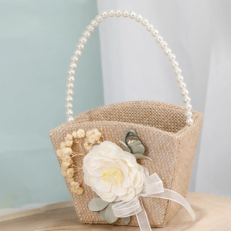 1PC Wedding Flower Child Flower Basket Bride Ring Pillow lino Flower Bud Country Wedding Exchange Ring Holder