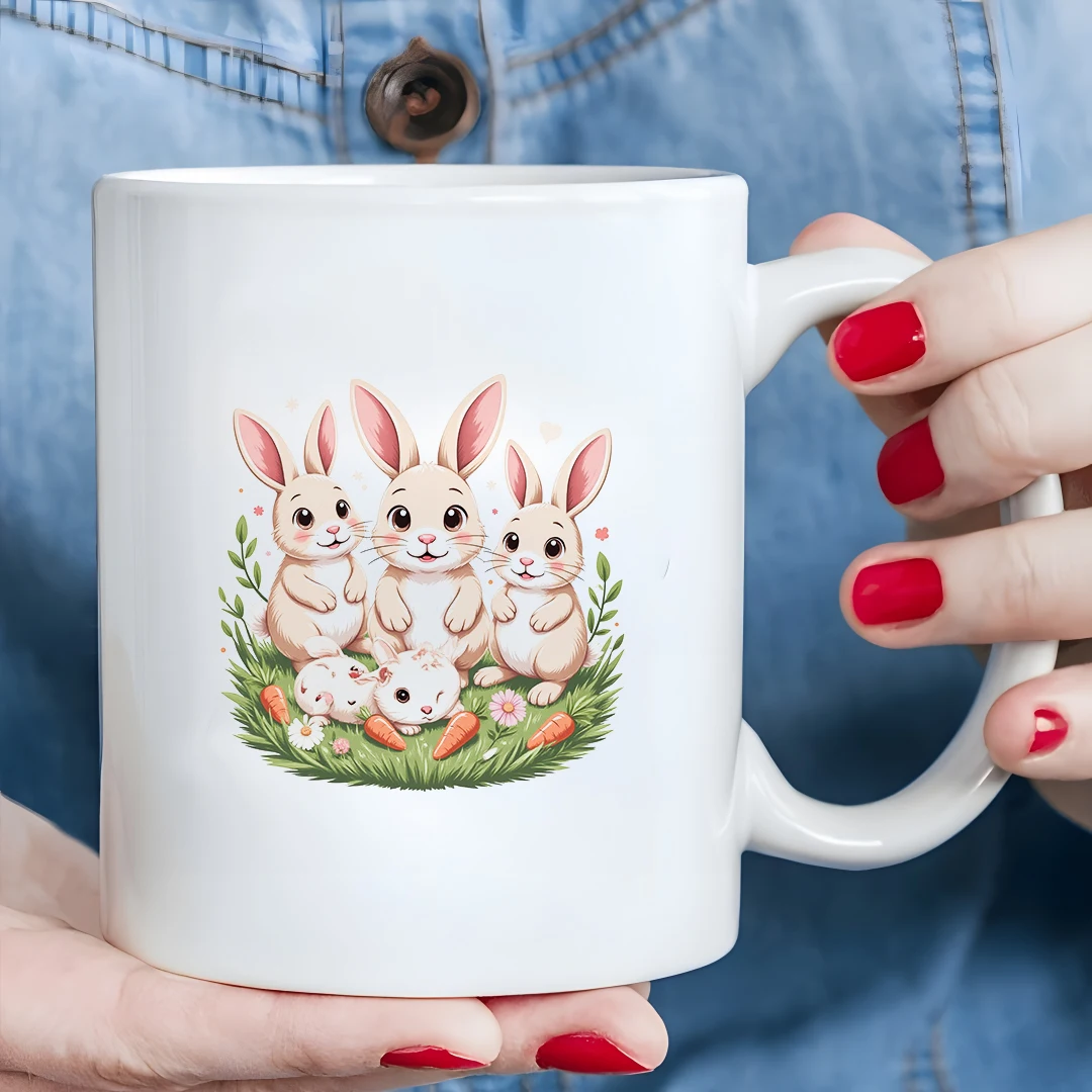 

11oz cartoon rabbit illustration mug kids cold & hot beverage cup Christmas gift family office mug