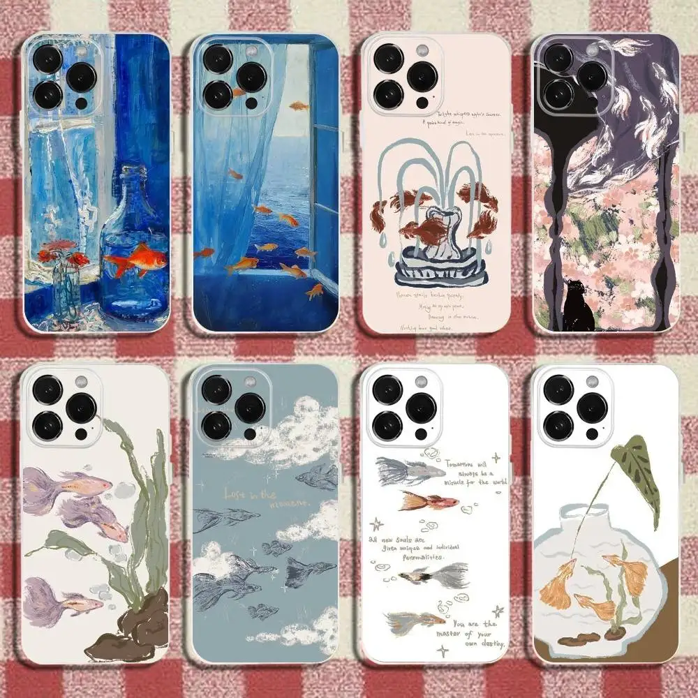

Vintage oil painting Dream Core Goldfish Phone Case For iPhone 17,16,15,14,13,12,11 Pro,Max,Plus,X,XS,Transparent Silicone Soft