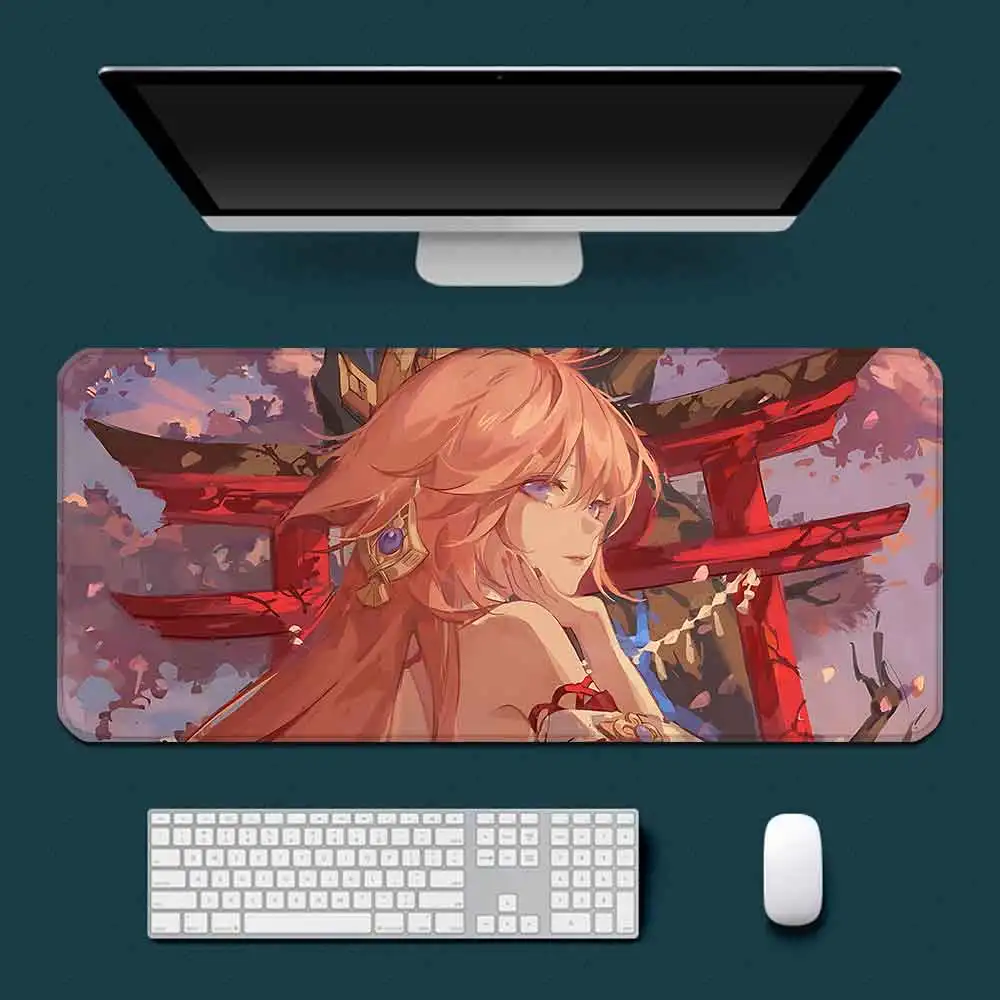 Yae Miko Genshin Impact Mousepad HD Printing Computer Gamers Locking Edge Non-slip Mouse Pad XXL90x40cm Keyboard PC Desk Pad