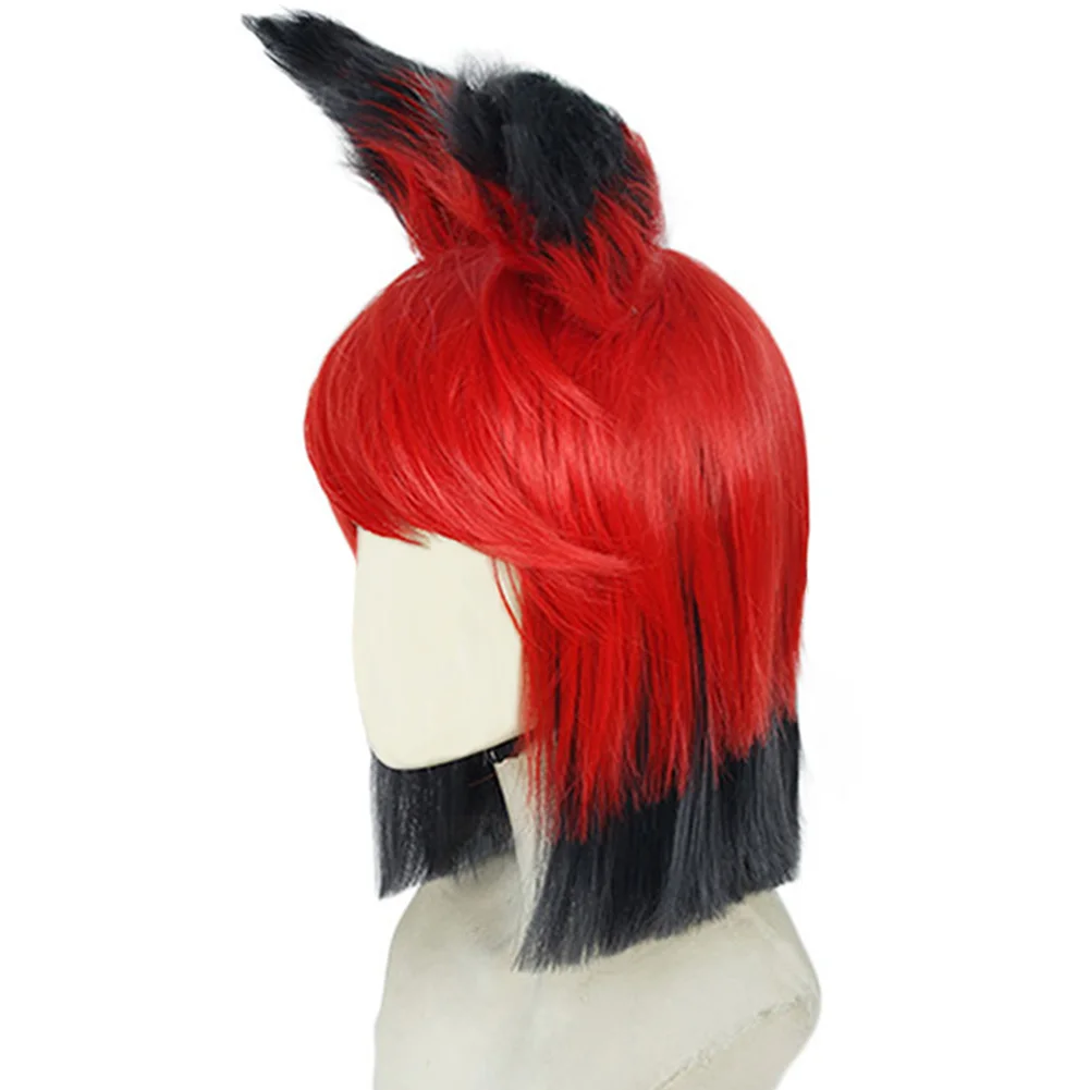 Hazzbin Cos Alastor Cosplay Peruca para Mulheres, Vermelho, Preto, Cabelo Curto, Resistente ao Calor, Cabelo Sintético, Halloween, Carnaval, Party Prop