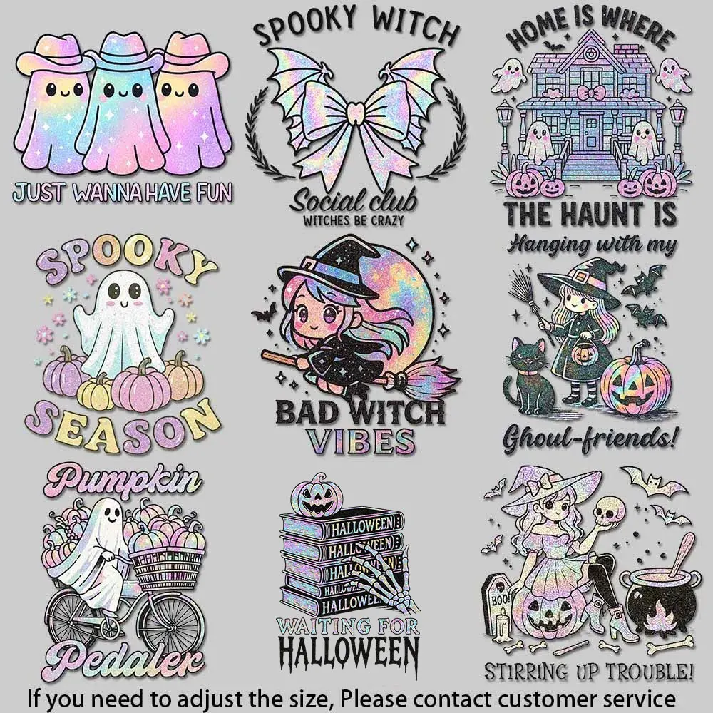 Glittery Bow With Bat Wings Spooky Witch Graphic iron on patches for clothes Seasonal Patterns for Holiday Merchandise DIY Craft