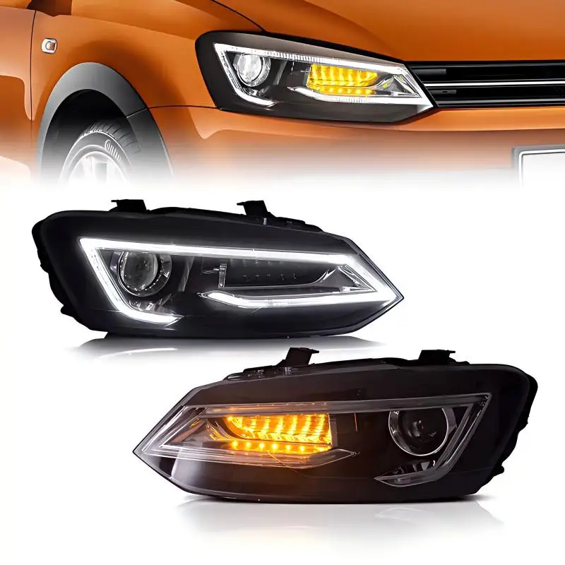 For Sequential LED Headlights for VW Polo Vento MK5 2011-2017 Front Lamp Assembly with Dynamic Signal DRL Projector Wholesale