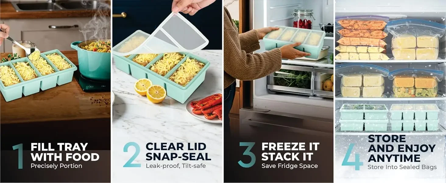 250ml/500ml Silikon-Eiswürfelform mit Einzelgitter und Deckel, Lebensmittel-Aufbewahrungsbox zum Einfrieren von Suppe – Detail 2