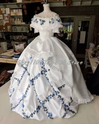 Elegant White Victorian Prom Dresses Delicate Card Shoulder Cubic Floral Bodice Lace Up Ruffle Ruffles Court Puff Rococo Party D