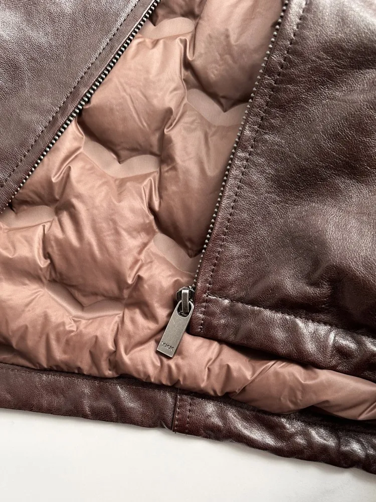 Vintage femmes veste en cuir véritable col en laine chaud vêtements d'extérieur décontractés coupe ample fermeture éclair Streetwear hiver huile cire manteau en peau de mouton