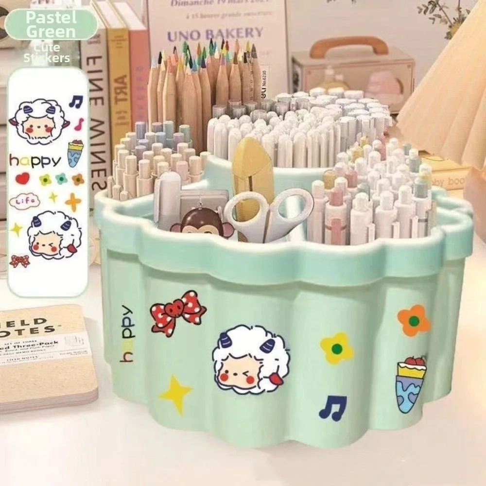 

Creative Large Capacity Desktop Organizer Space-Saving Rotatable Storage Holder Multi-functional Pencil Box Student Supplies