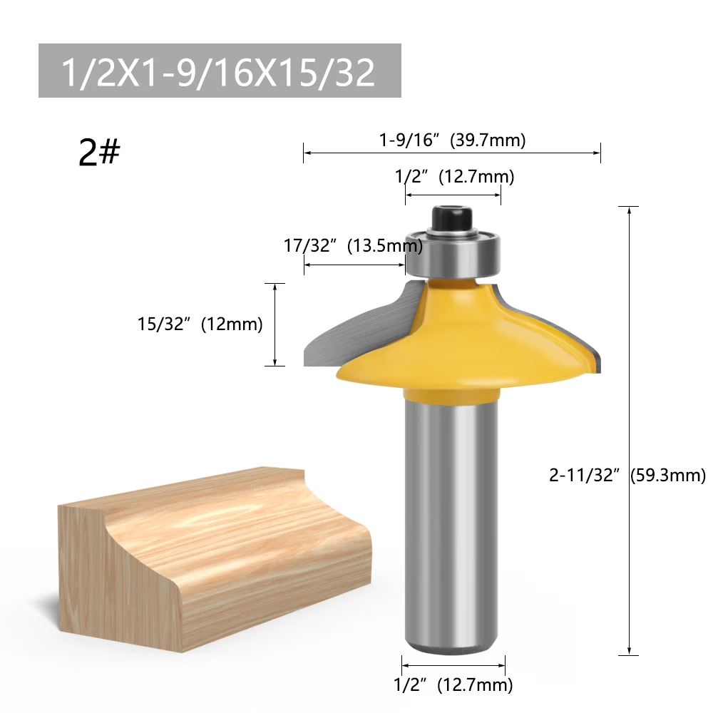 LAVIE 1 Stück 1/2" 12,7 mm Schaft Fräser Holzschnitzerei Schubladenfrontfräser Rundfräser mit Kantenprofilierung Fräser-Set mit Schutzkappe – Detail 8