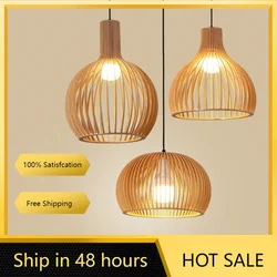 Hand-made Wooden Birdcage Pendant Lamp Netherlands Home Decoration E27 Suspension Light Indoor Led Lighting for Dining Room Bar