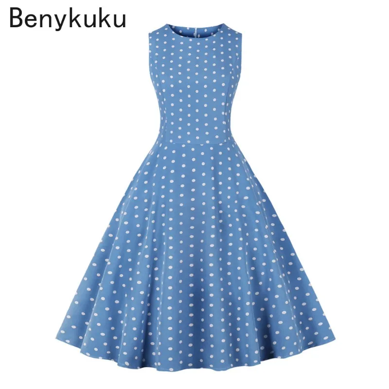 Polka Dot 50S 60S Vintage Jurk Vrouwen Zomer Elegante Mouwloze O-Hals A-Lijn Party Zonnejurk Rockabilly Swing Jurken Vestidos