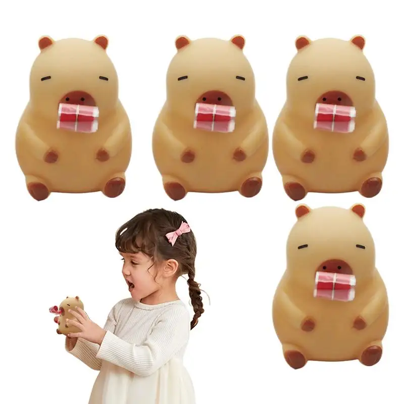 4pcs capybara squeeze toy sticking out tongue capybara Squish Toy Funny  Tongue Sticking Out Capybara Sensory Stress relief toys