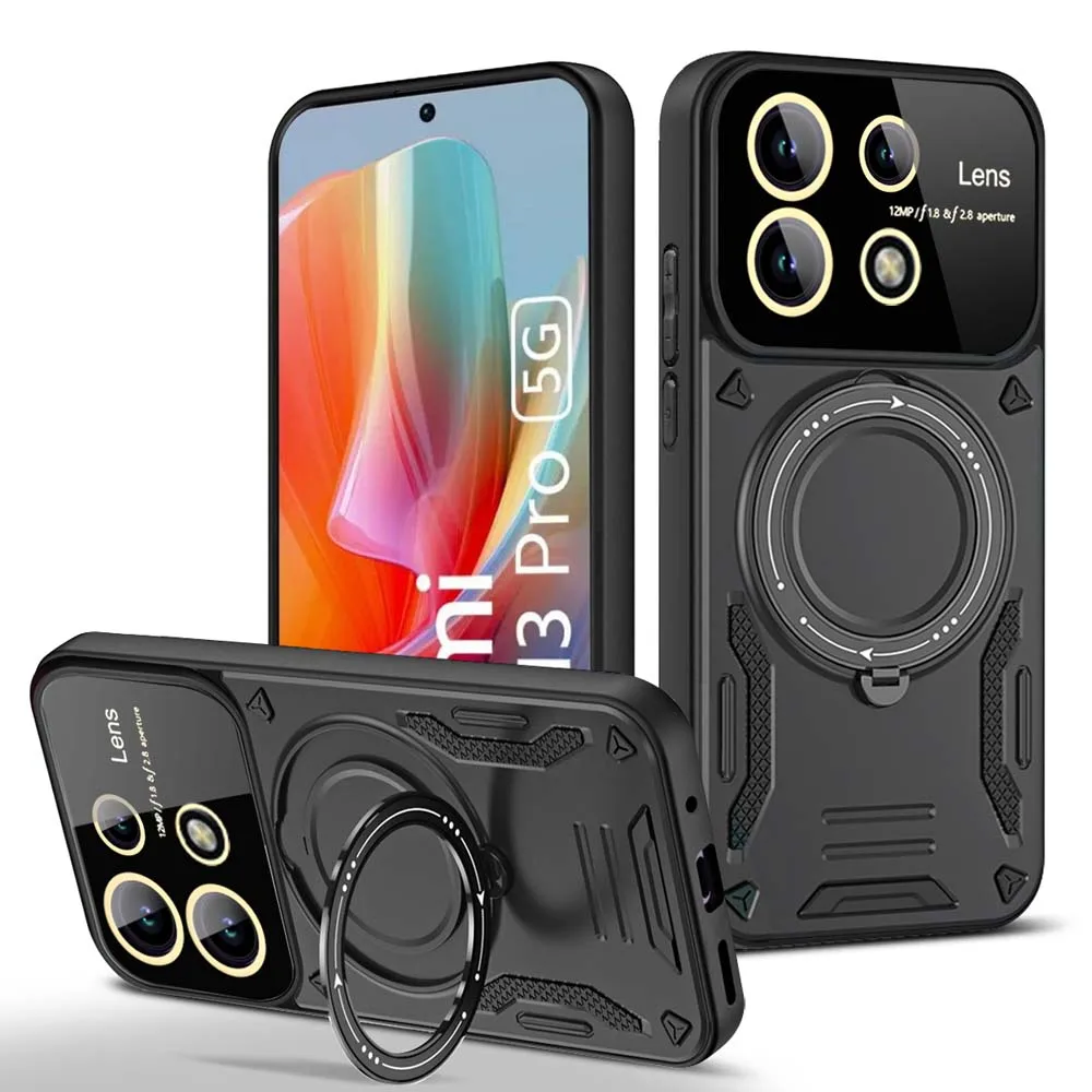 Coque blindée antichoc pour Redmi Note 13 12 11 10 9 Pro Plus 12s 11s 9s 13C, support d'anneau magnétique, protection d'appareil photo, housse de téléphone