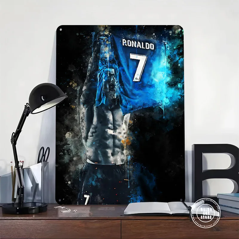 Cristiano Ronaldo Watercolor Art 3D Texture Metal Poster Customized Wall Art Tin Sign Gift for Mancave Vintage Retro Decoration