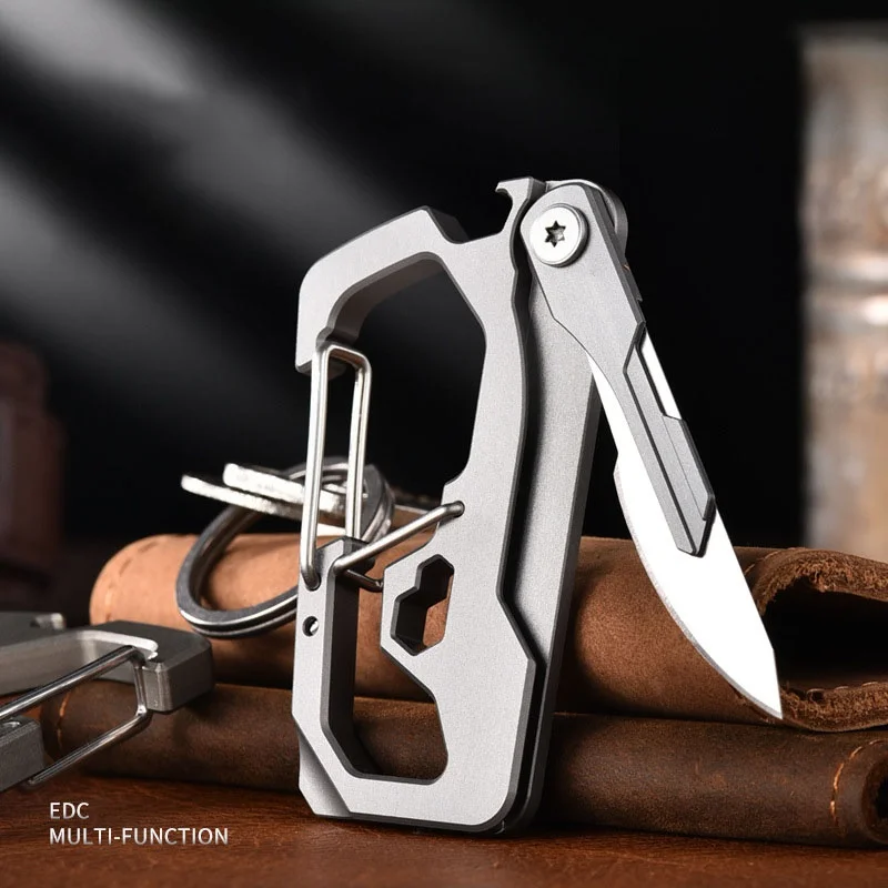 Titanium Alloy Folding Knife Multifunctional EDC Tool Portable Keychain Bottle Opener Hexagon Wrench Phillips Screwdriver Ruler