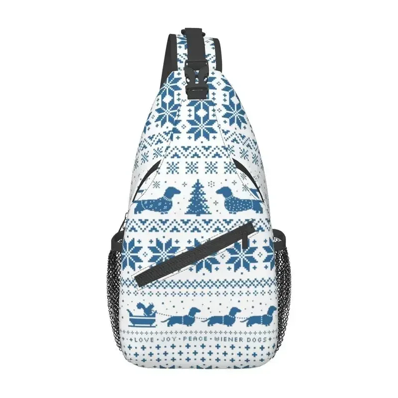 

Cute Christmas Holiday Dachshund Dog Crossbody Sling Backpack Men Custom Animal Pet Shoulder Chest Bag for Traveling Daypack