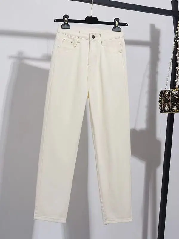 

High Waist Straight Leg Jeans Women's Loose Fit Slim PU Leather Bla Color Versatile Spring Season Faion Cleanfit Sle