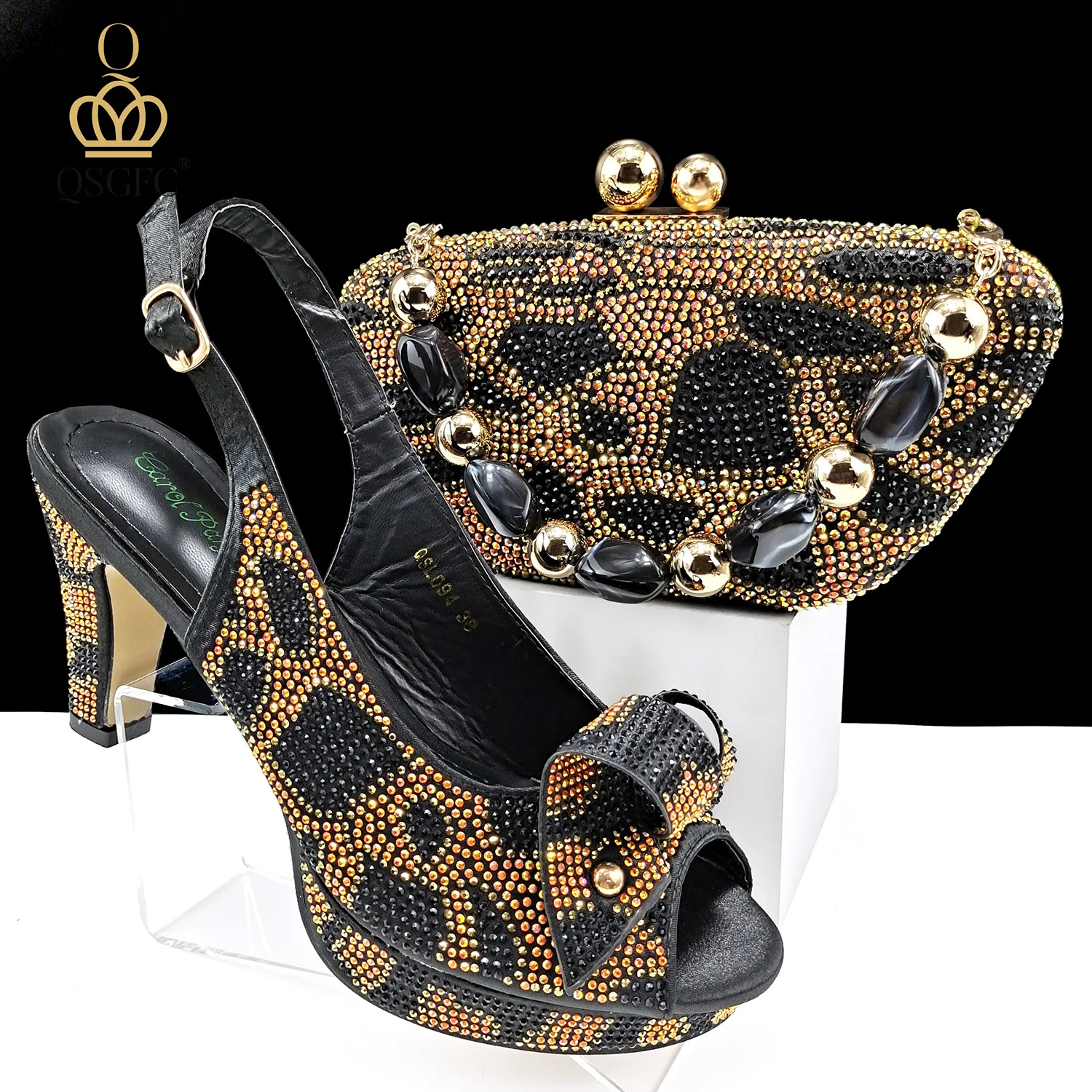 New Italian Design Rhinestone-encrusted Ladies Party Shoes And Bag Sexy High Heels And Dual Purpose Mini Bag Women's Shoes