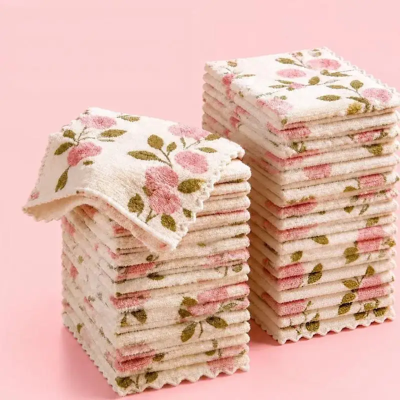 5/10/20pcs Coral Fleece Cleaning Towels, Suitable for Kitchen, Bathroom, Glass and Car Washing — Super Absorbent, Quick-Drying,