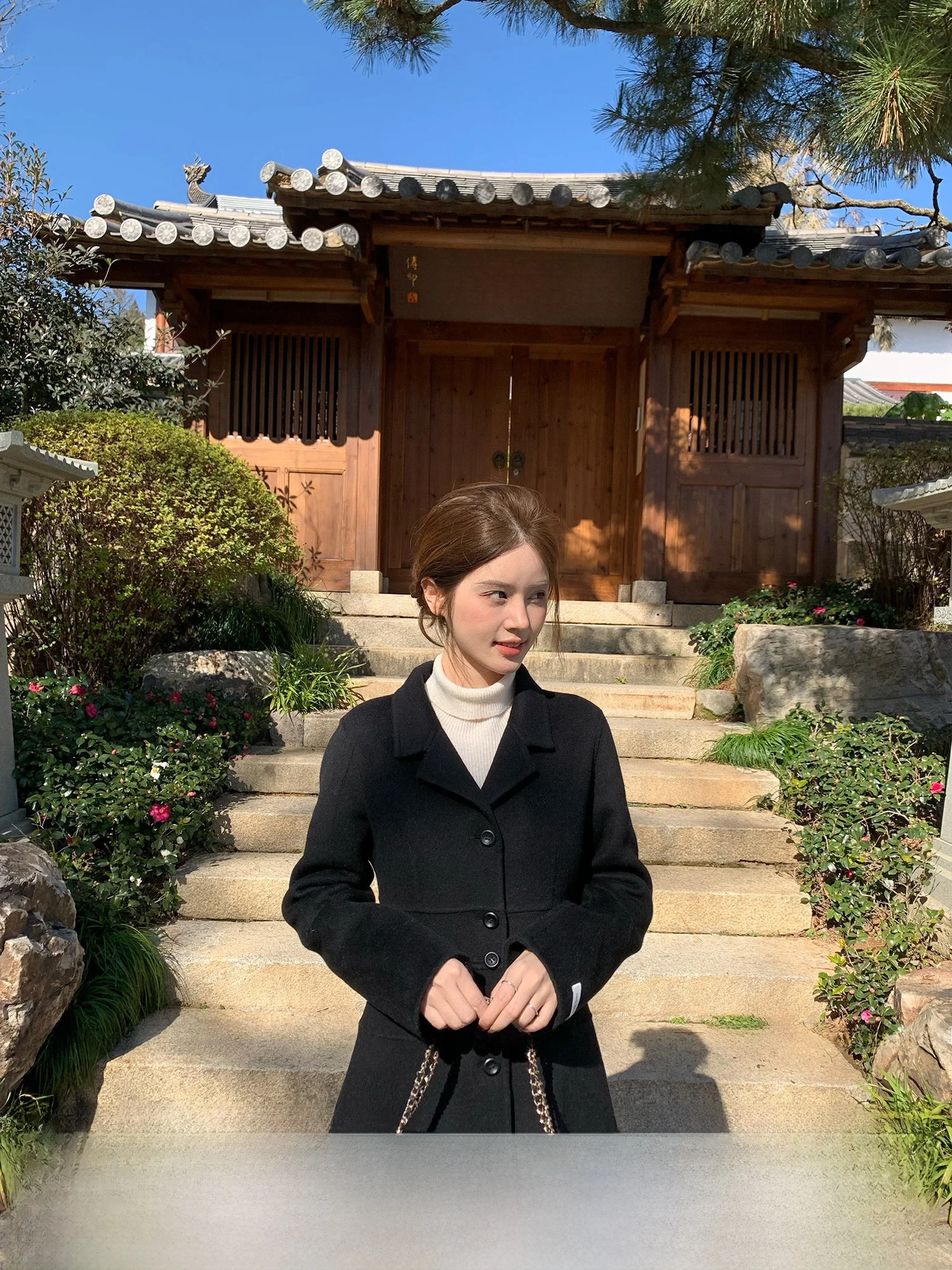 

Korean Sle Hepburn Wind Woolen Coat Medium Length Slimming Waist Design Daily Wear Resistant Long Sve Women's Jaet