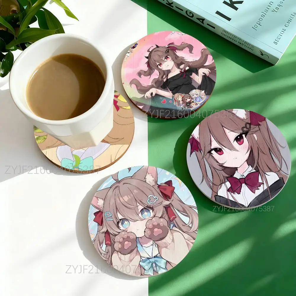 

Neuro Sama Vtuber Pattern Art Coasters Round Wooden Heat Resistant Non-Slip Home Decor Gift Multifunctional