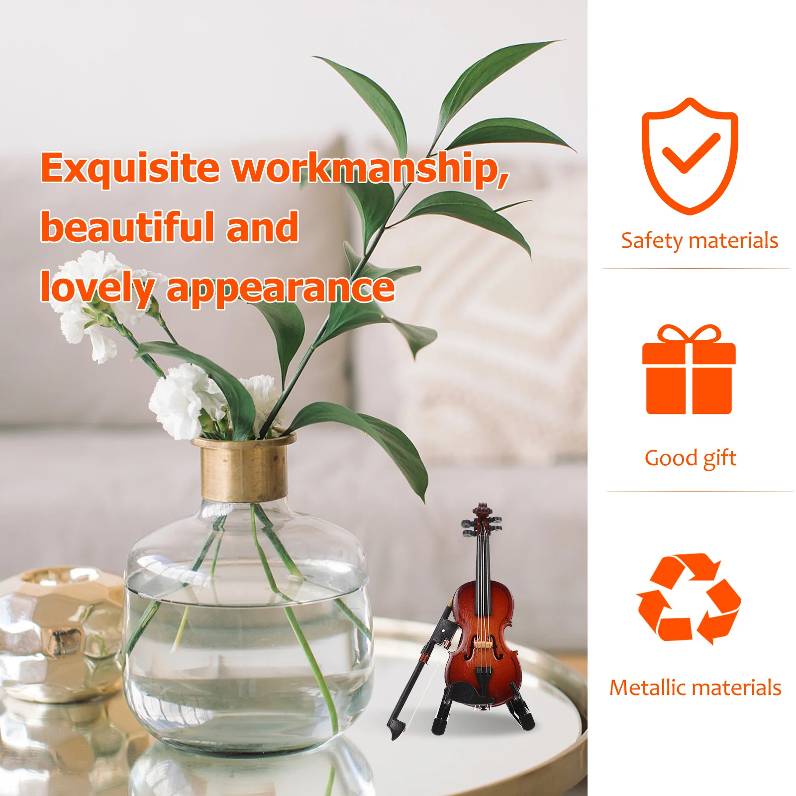 

1set 1Set Adornment Lovely Desktop Decorative Mini Instrument Adorn Creative Home Violin Decor Elegant Wooden Mini