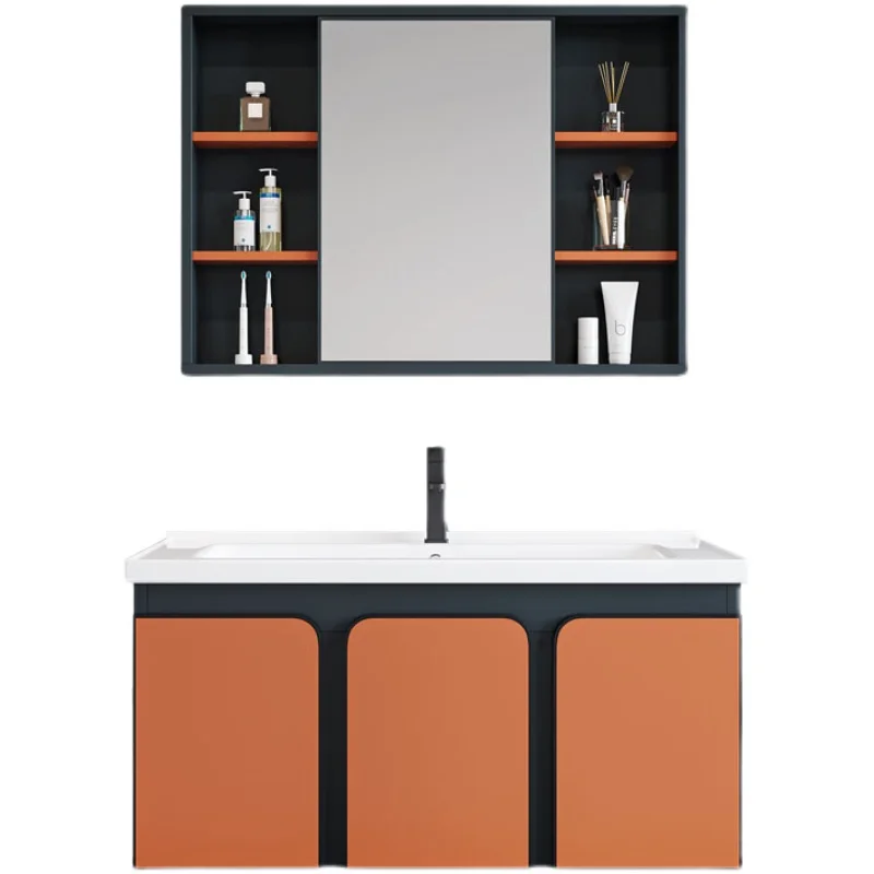

Modern Space Aluminum Bathroom Vanity Cabinets Waterproof Bathroom Sink Cabinets Integrated Ceramic Basin Bathroom Furniture