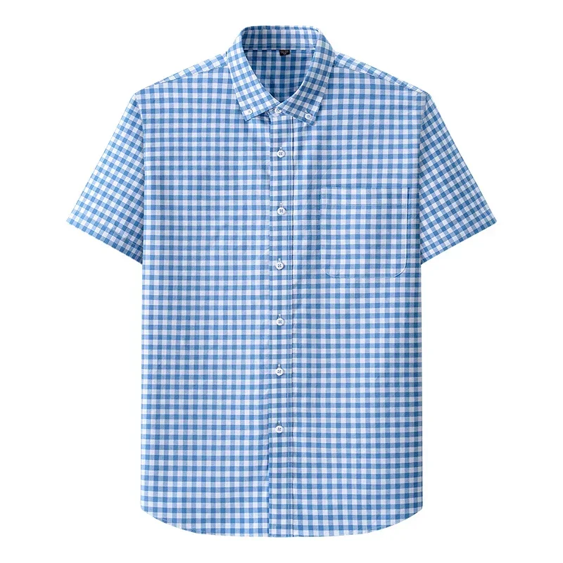 Marca TFETTERS, camisas de manga corta a cuadros para Hombre, cuello vuelto, camisas de tela lisa fina de verano 2025 para Hombre, Ropa a cuadros para Hombre